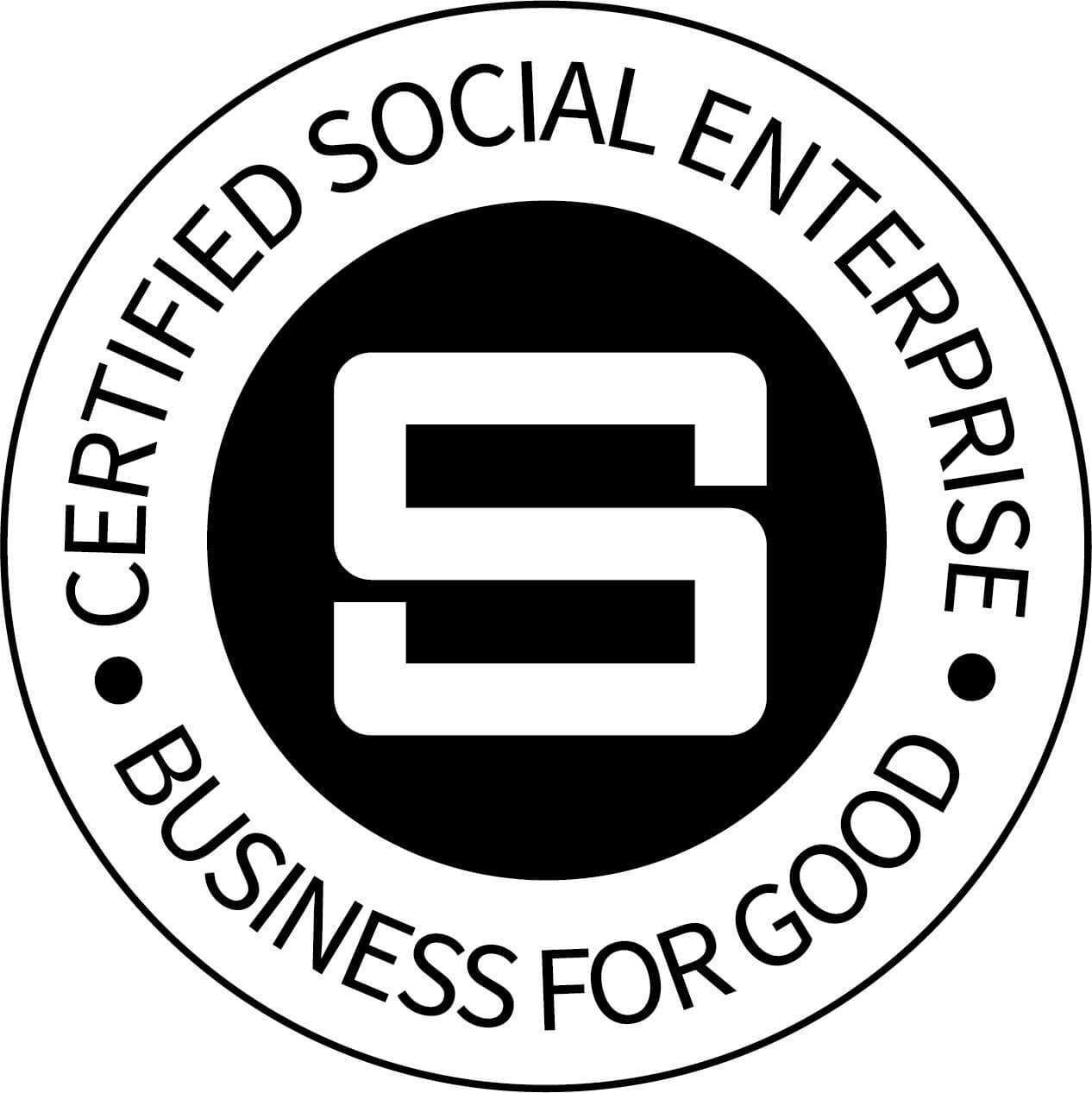 Certification seal with the number 5 in the center, surrounded by the text 'CERTIFIED SOCIAL ENTERPRISE BUSINESS FOR GOOD'.